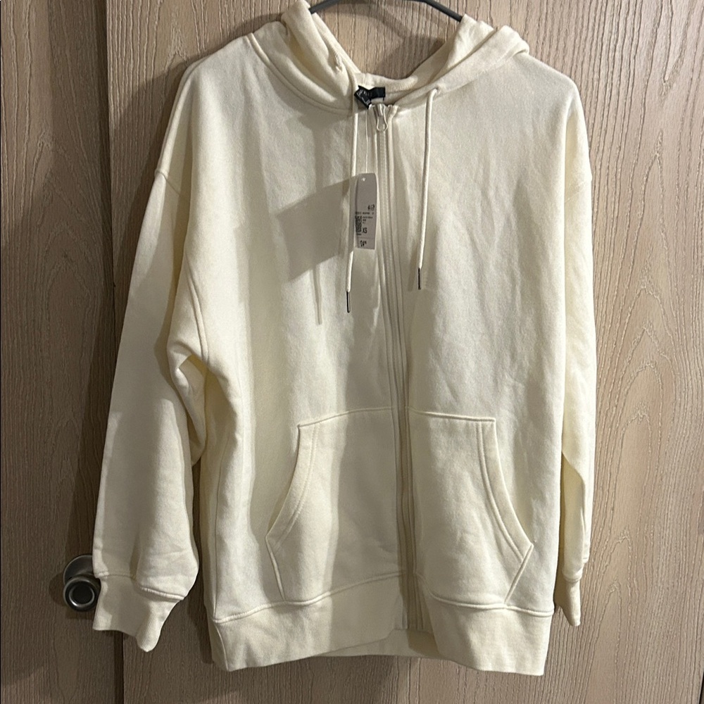 Forever 21 Cream Zip Up Hoodie